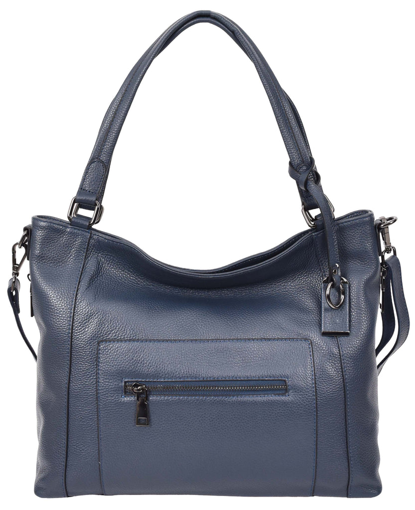 Abigail Women Leather Zip Opening Tote Shoulder Handbag Blue-3