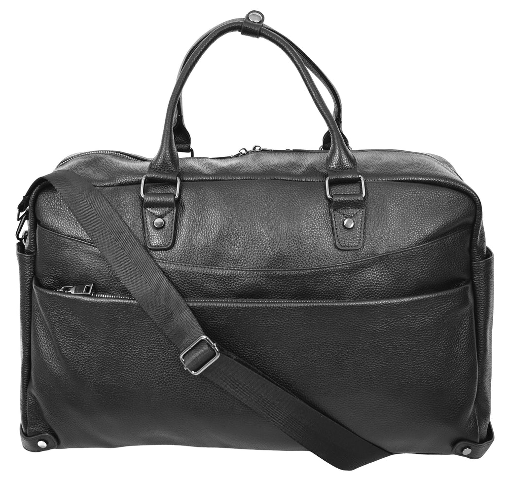 Kinsley Leather Classic Weekend Travel Large Holdall Bag Black-3