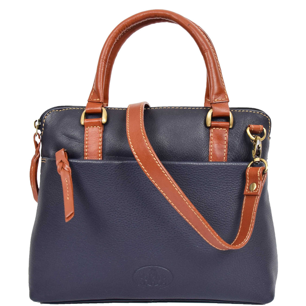 DR617 Women's Full Grain Leather Small Trendy Hobo Bag Navy 3