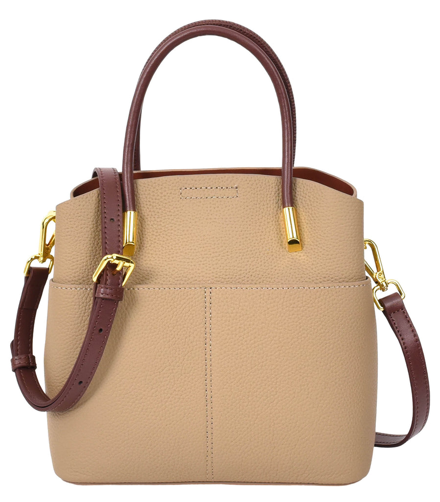 Winnipeg Women Leather Top Handle Shoulder Bag Beige-3