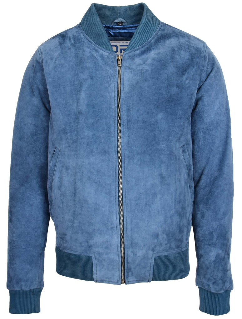 Men's Genuine Suede Leather Bomber Varsity Style Jacket Blue Raul 3