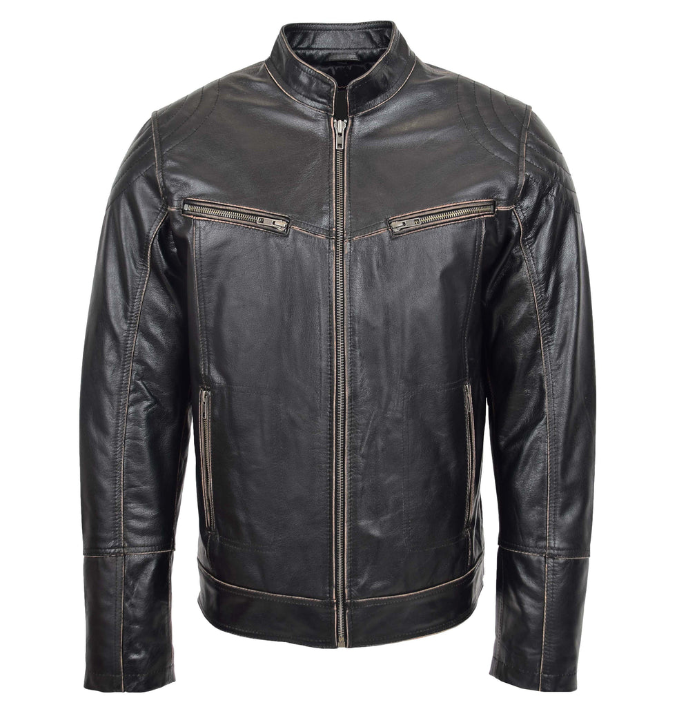 DR561 Men's Vintage Biker Leather Jacket Dark Brown 3