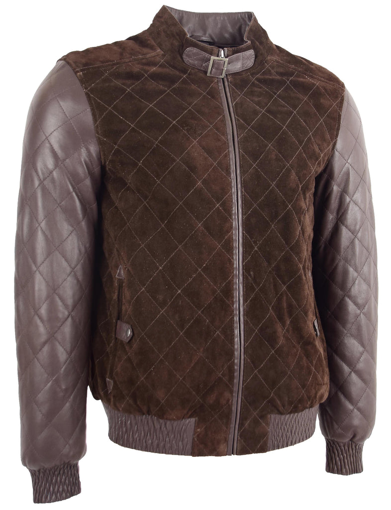 DR547 Men's Suede and Leather Bomber Varsity Jacket Brown 3