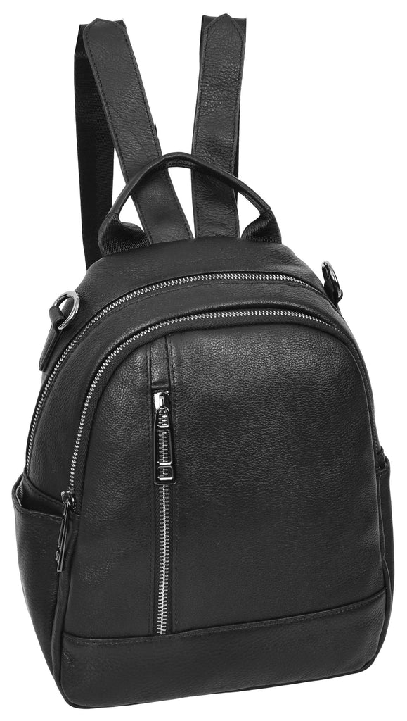 Calgary Women's Organiser Genuine Leather Backpack Black-3