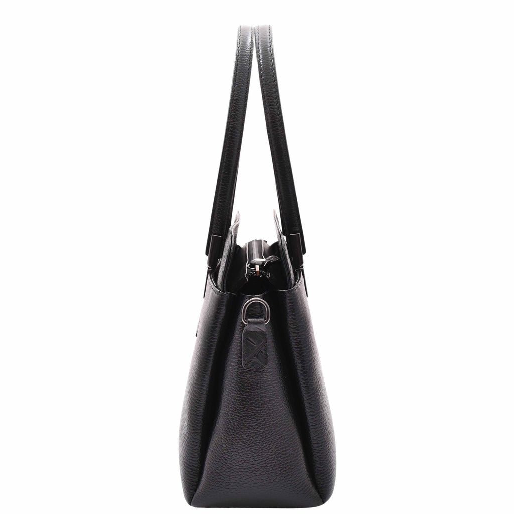 DR589 Women's Leather Medium Size Tote Zip Shoulder Bag Black 3