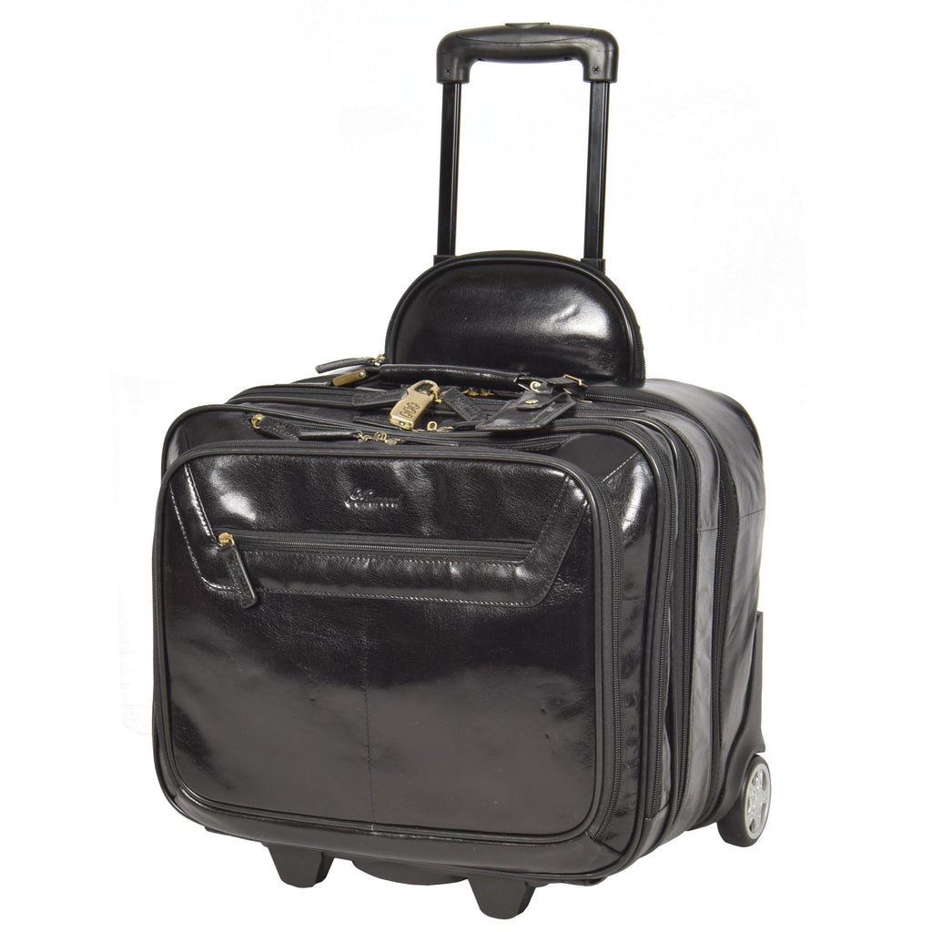 DR640 Genuine Leather Wheeled Travel Laptop Pilot Case Black 3