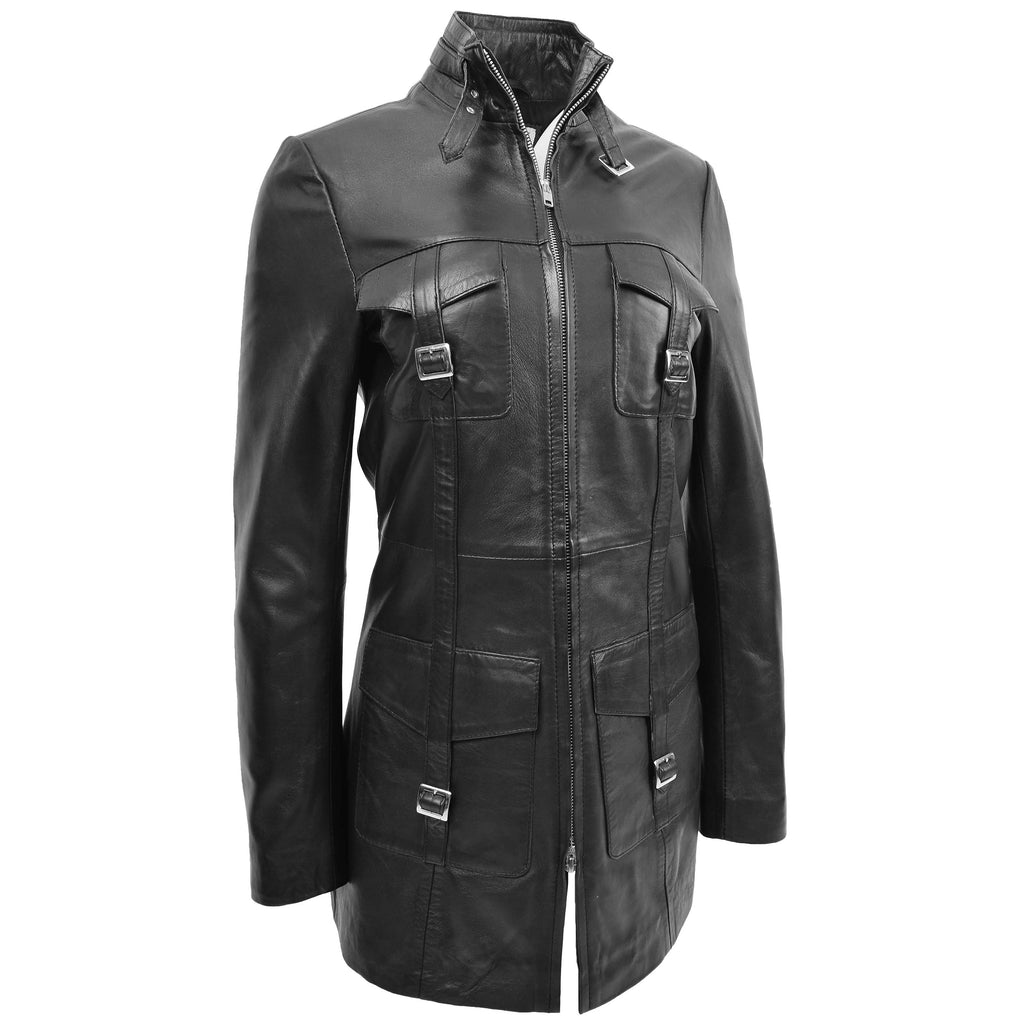 DR566 Women's Leather Jacket With Dual Zip Fastening Black 5