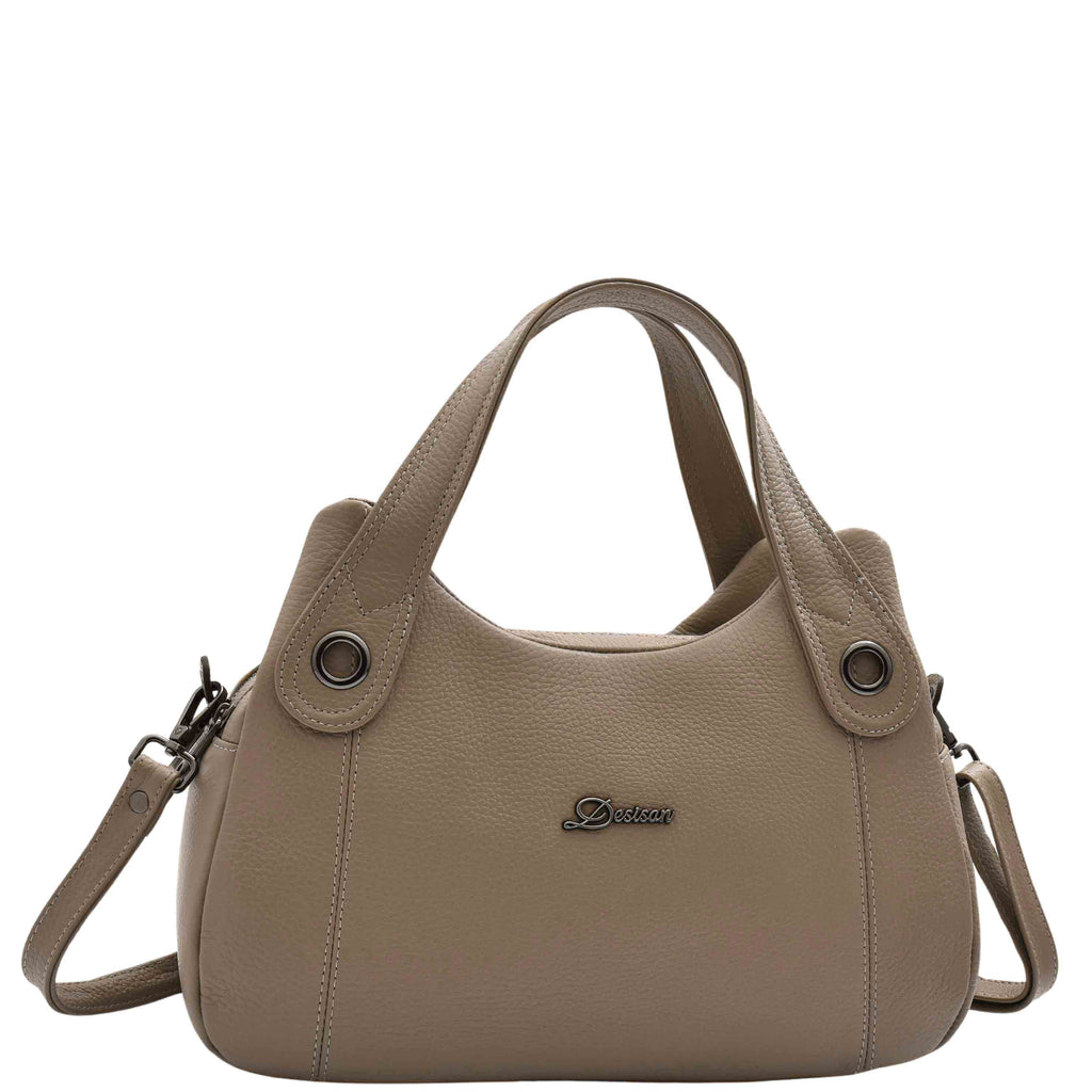 DR587 Women's Small Handbag Textured Leather Shoulder Bag Taupe 3