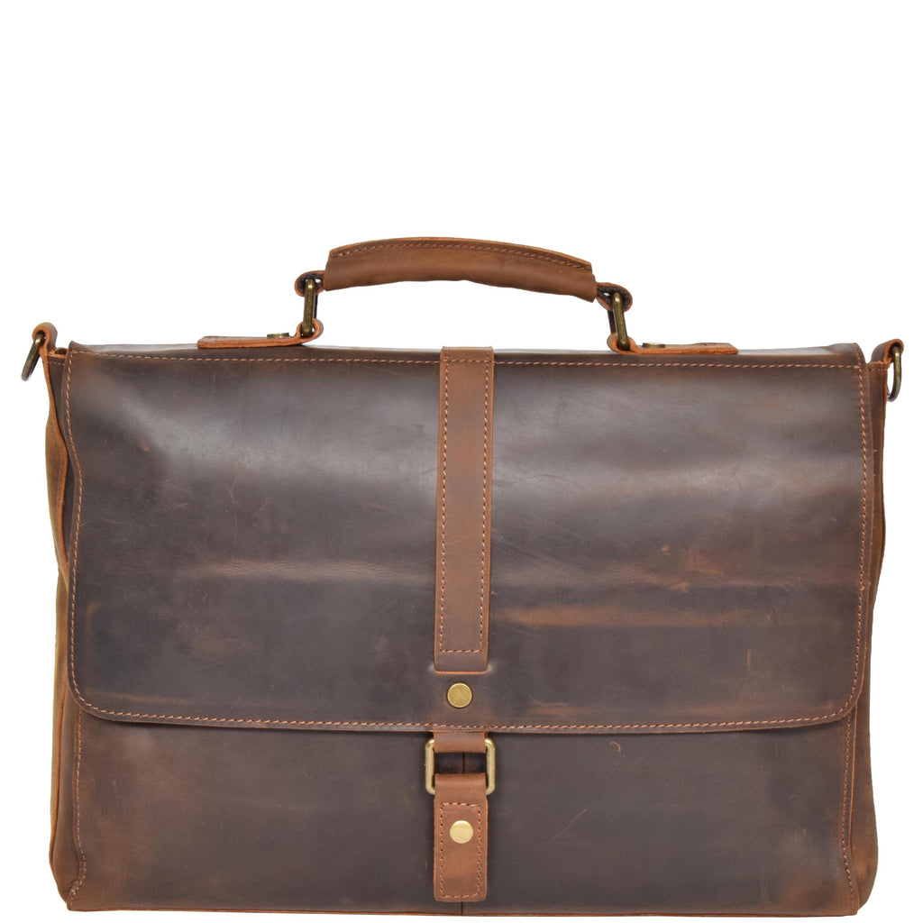 DR653 Men's Cross Body Bag Real Leather Vintage Briefcase Tan 3