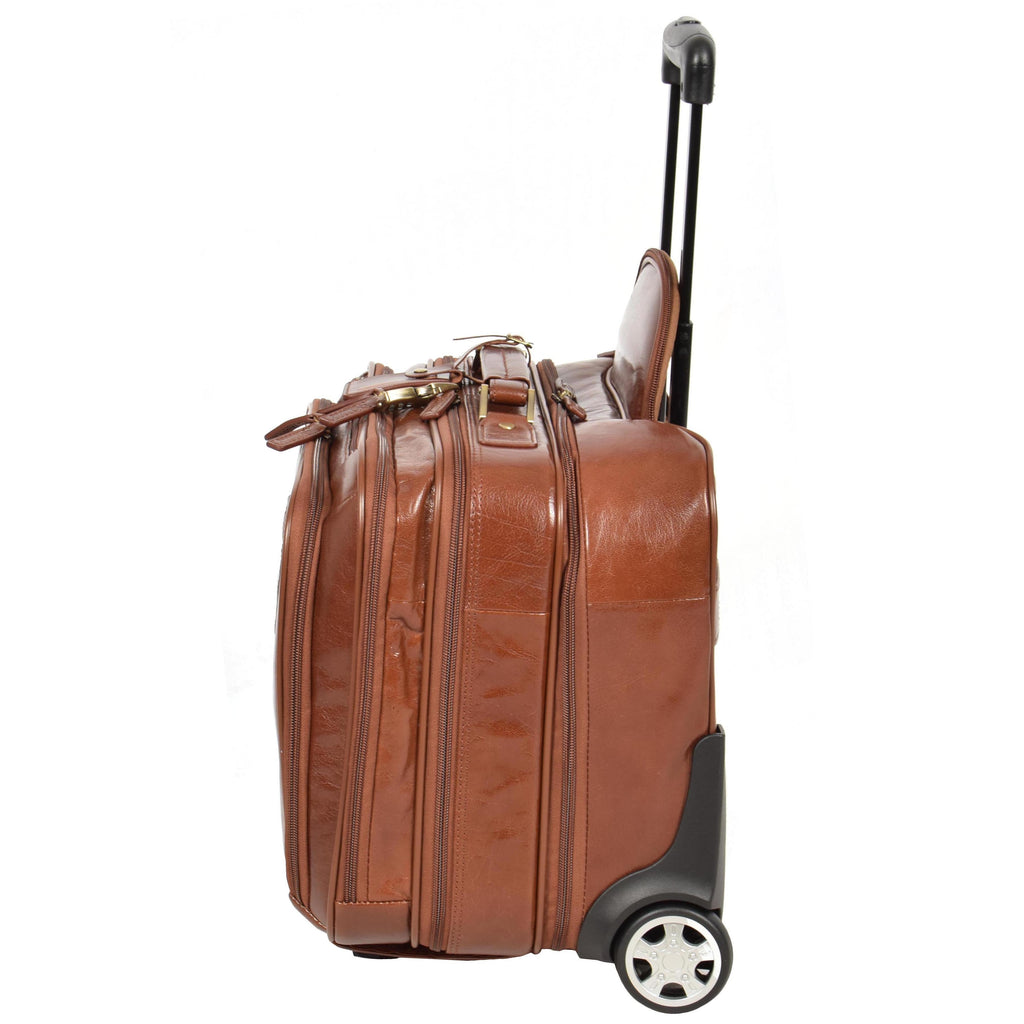 DR640 Genuine Leather Wheeled Travel Laptop Pilot Case Chestnut 3