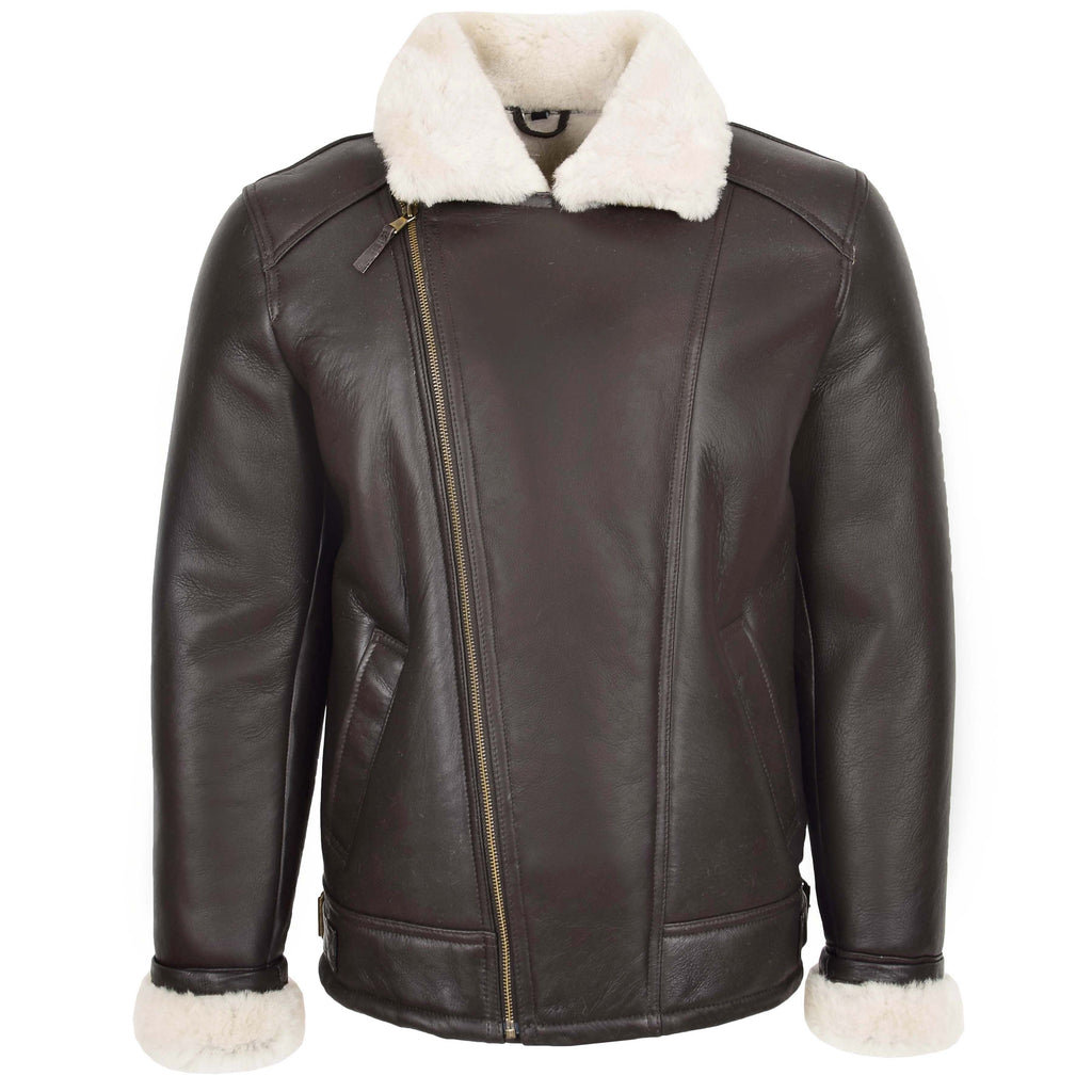DR167 Men's Classic Sheepskin Leather Jacket White 3