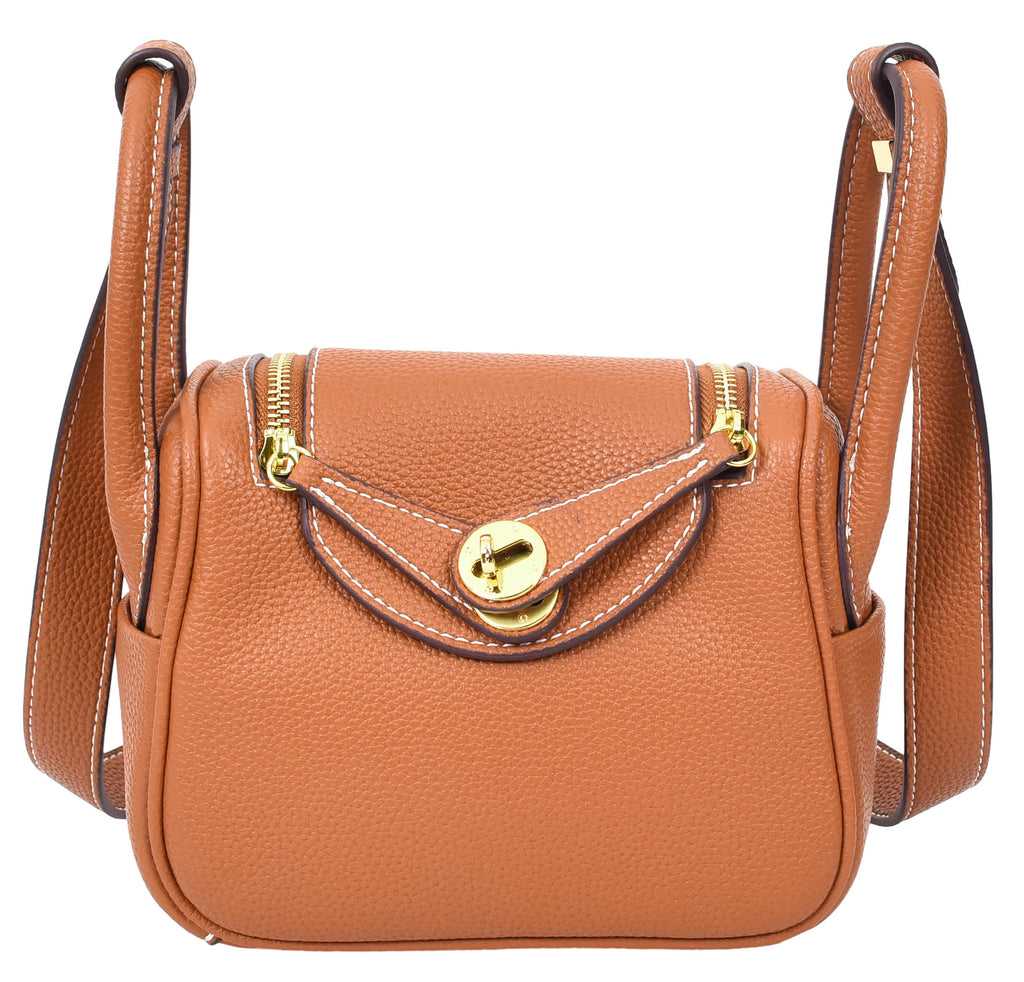 Regina Women's Faux Leather Mini Shoulder Strap Bag Brown-3