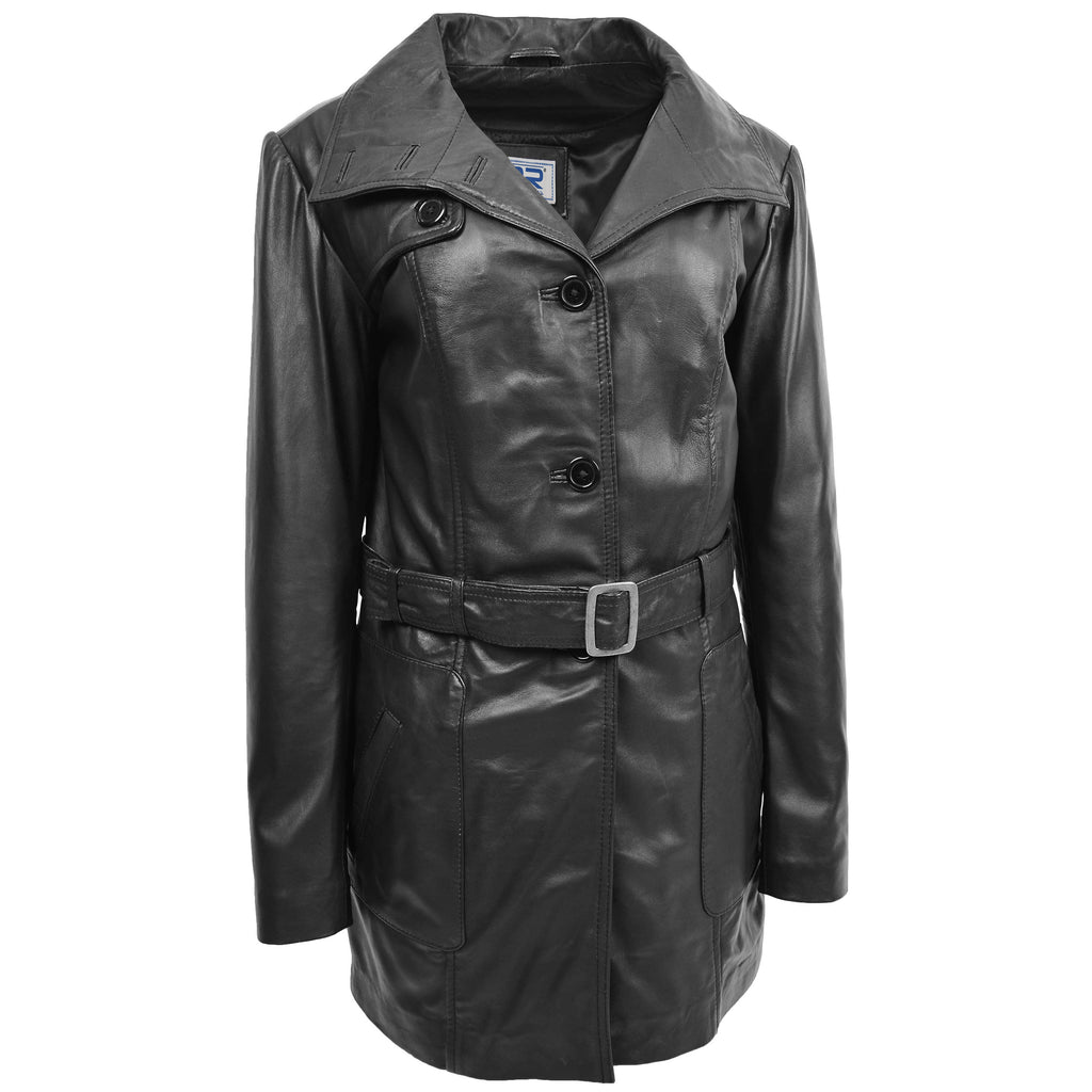 DR219 Women's Smart Winter Leather Coat Black 3