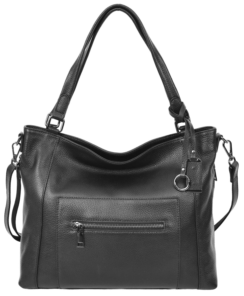 Abigail Women Leather Zip Opening Tote Shoulder Handbag Black-3