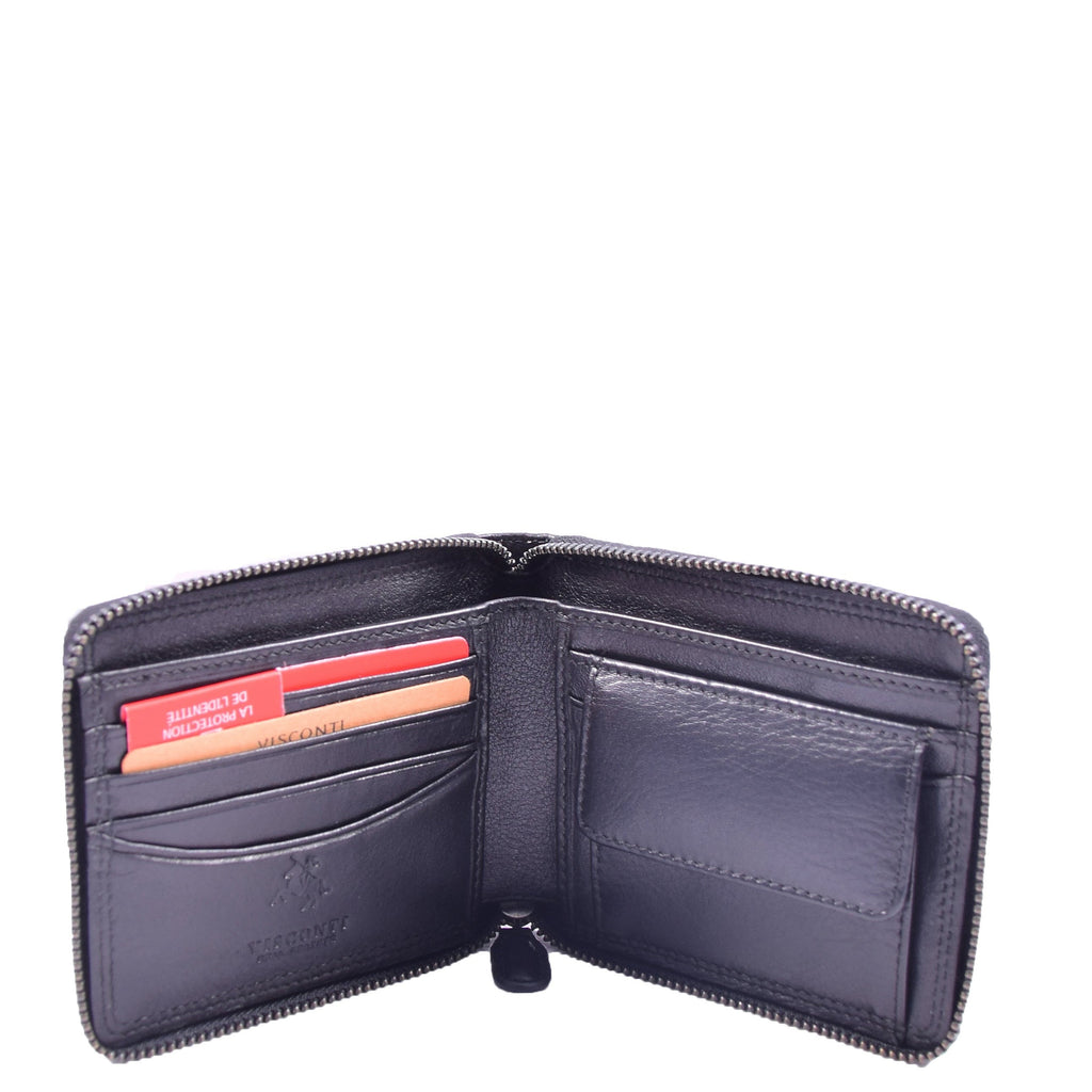 DR660 Men's Soft Genuine Leather Zip Around RFID Wallet Black 3