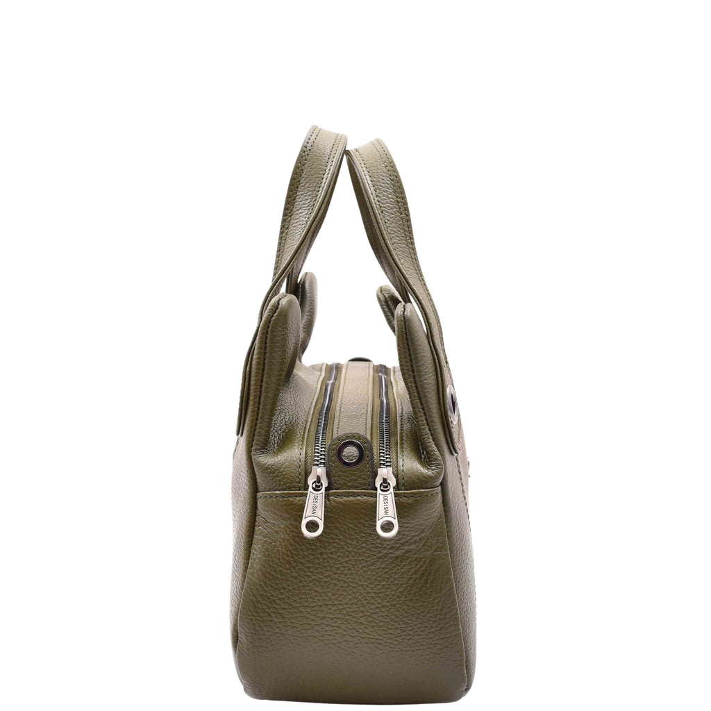 DR587 Women's Small Handbag Textured Leather Shoulder Bag Olive 3