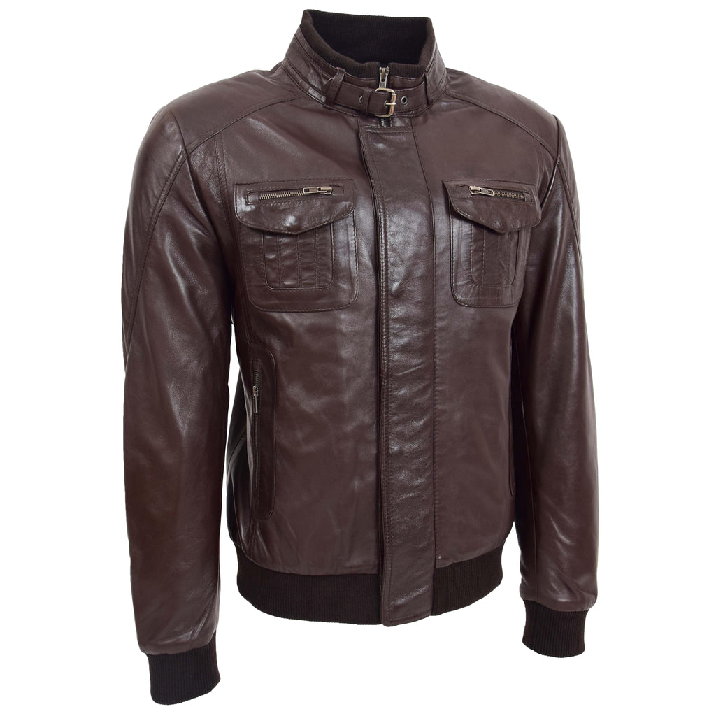 DR110 Men's Bomber Style Leather Jacket Black 2
