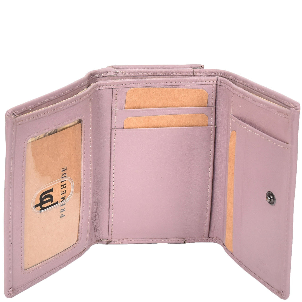 DR687 Women's Soft Leather Trifold Metal Frame Purse Lilac 3