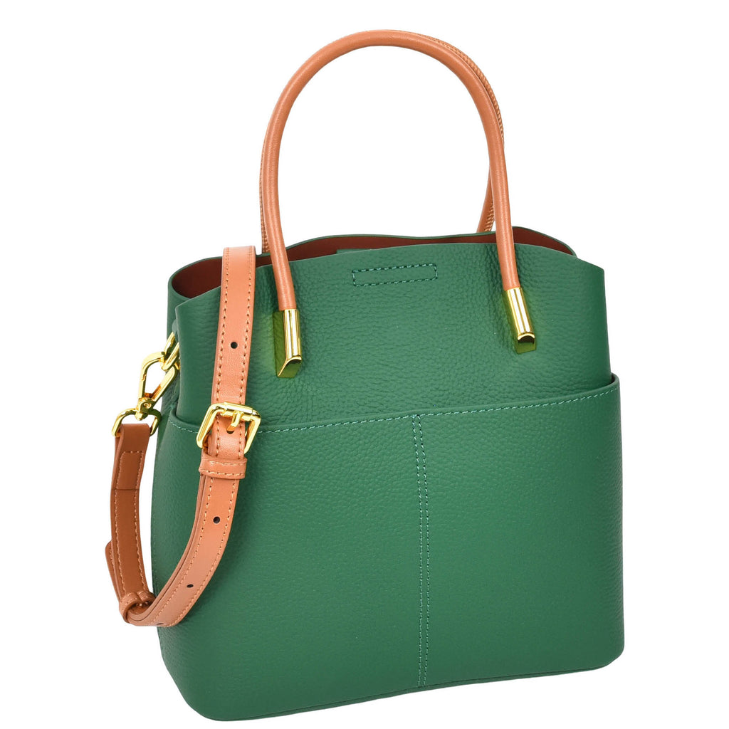 Winnipeg Women Leather Top Handle Shoulder Bag Green-3