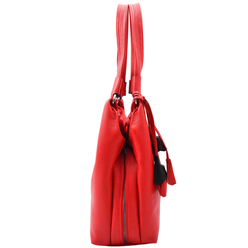 DR583 Women's Large Leather Hobo Bag With Zip Opening Red 3