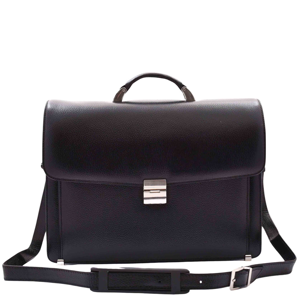 DR602 Men's Classic Leather Executive Briefcase Bag Black 3