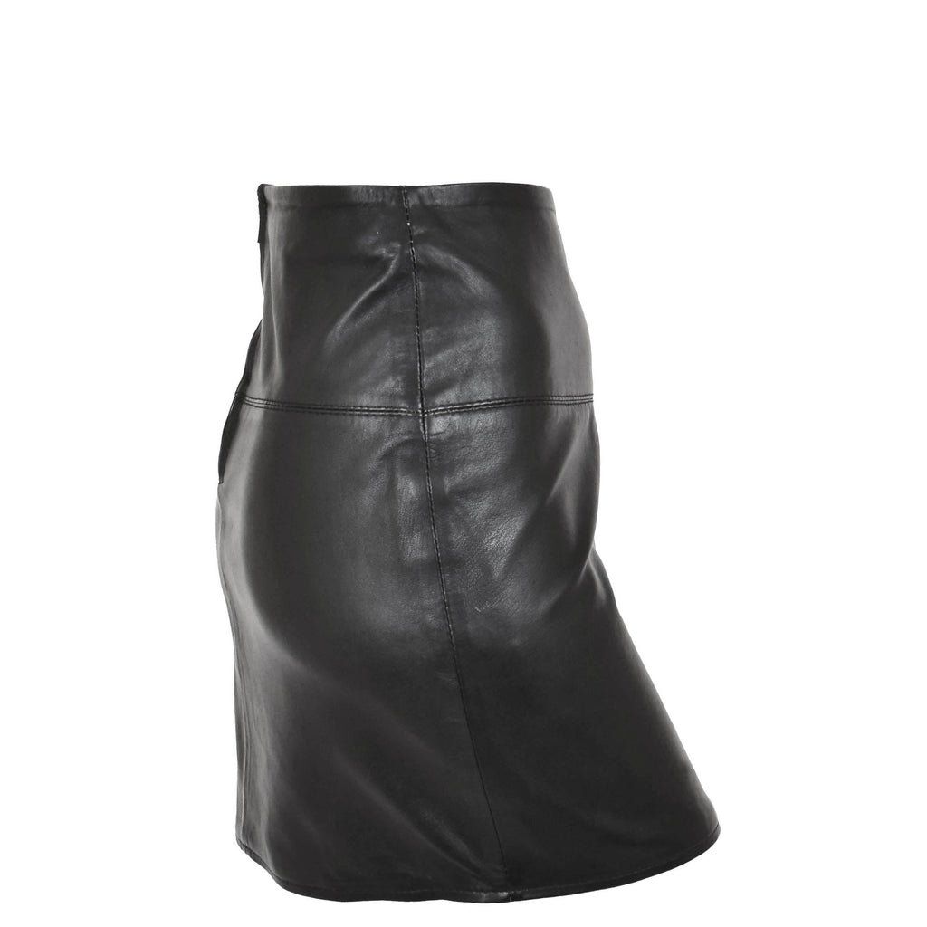 DR567 Women's Leather 16 Inch Mini Length Pencil Skirt Black 3