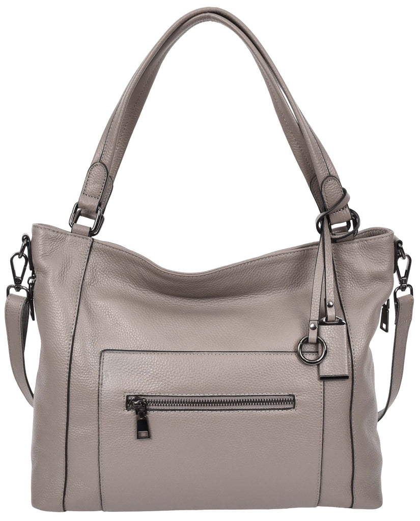 Abigail Women Leather Zip Opening Tote Shoulder Handbag Grey-3