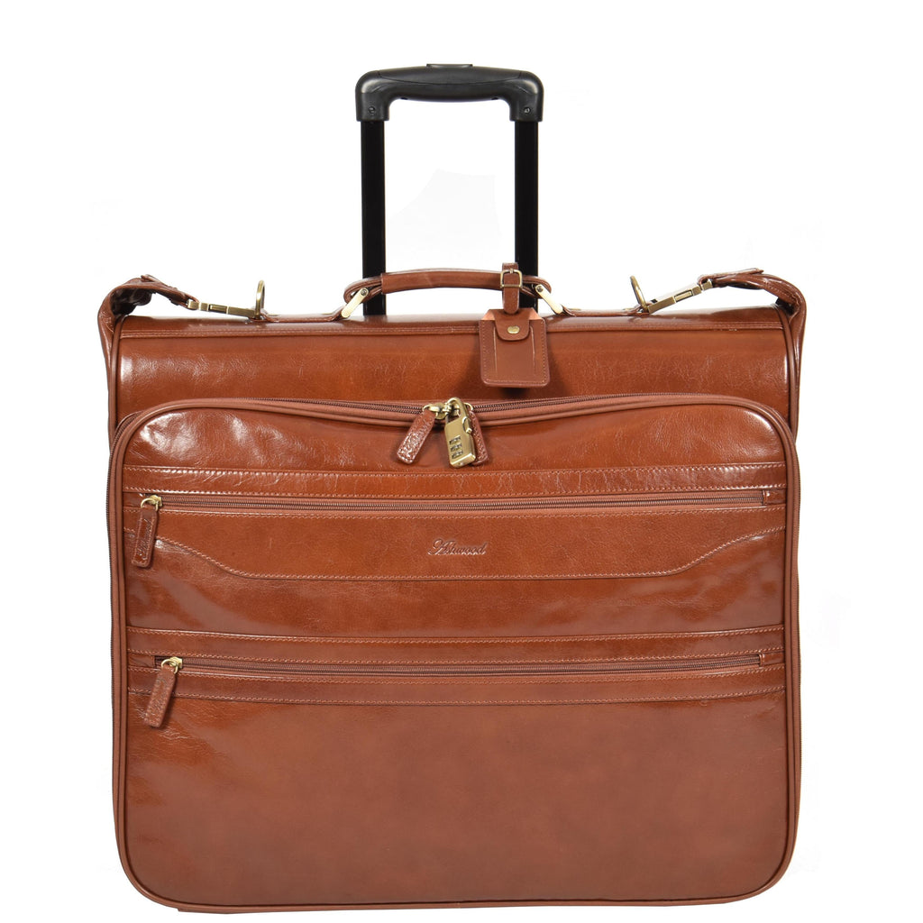 DR641 Real Leather Business Suit Carrier With Wheels Chestnut 3