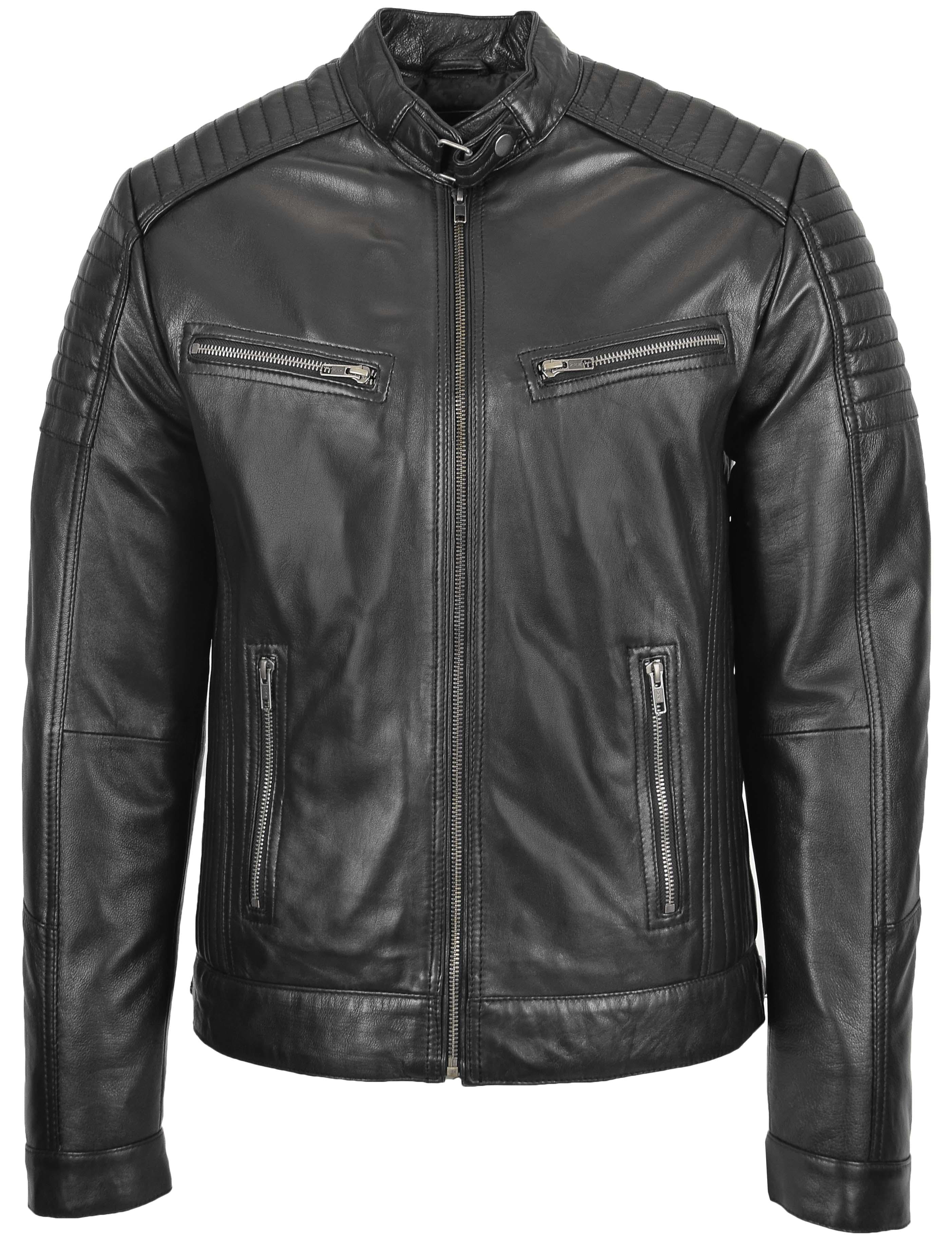 Men's Biker Leather Jacket | Cafe Racer | Black | Divergent Retail