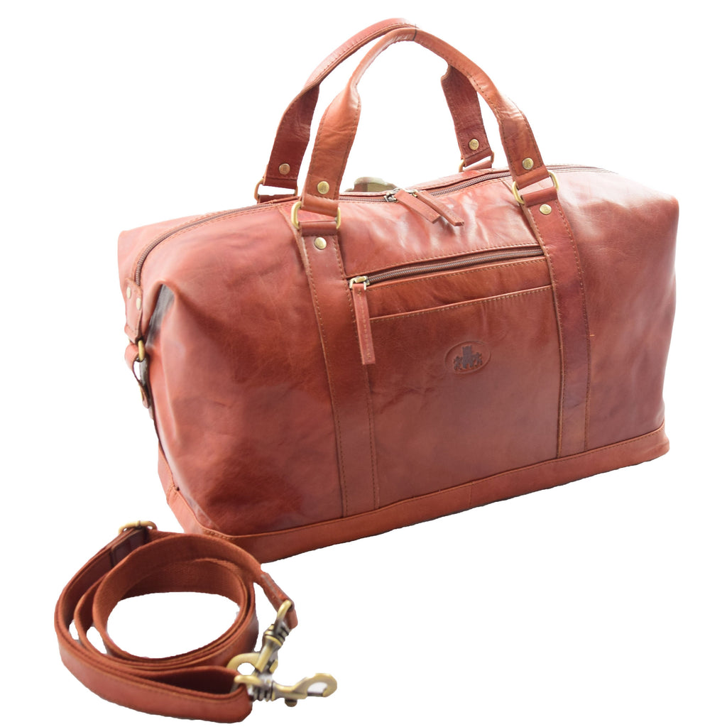 DR606 Genuine Leather Large Size Weekend Duffle Bag Tan 3