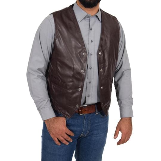 DR105 Men’s Classic Leather Waistcoat Brown 2