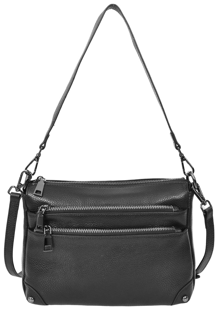 Adalynn Women's Real Leather Cross-Body Organiser Shoulder Bag Black-3