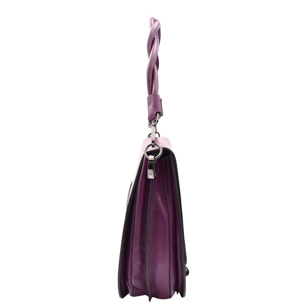 DR581 Women's Real Leather Twist Handle Shoulder Bag Purple 3