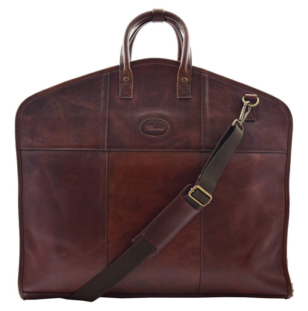 DR613 Genuine Leather Travel Suit Carrier Garment Bag Brown 3