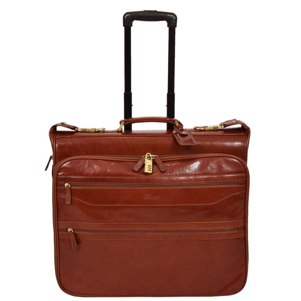 DR641 Real Leather Business Suit Carrier With Wheels Cognac 3