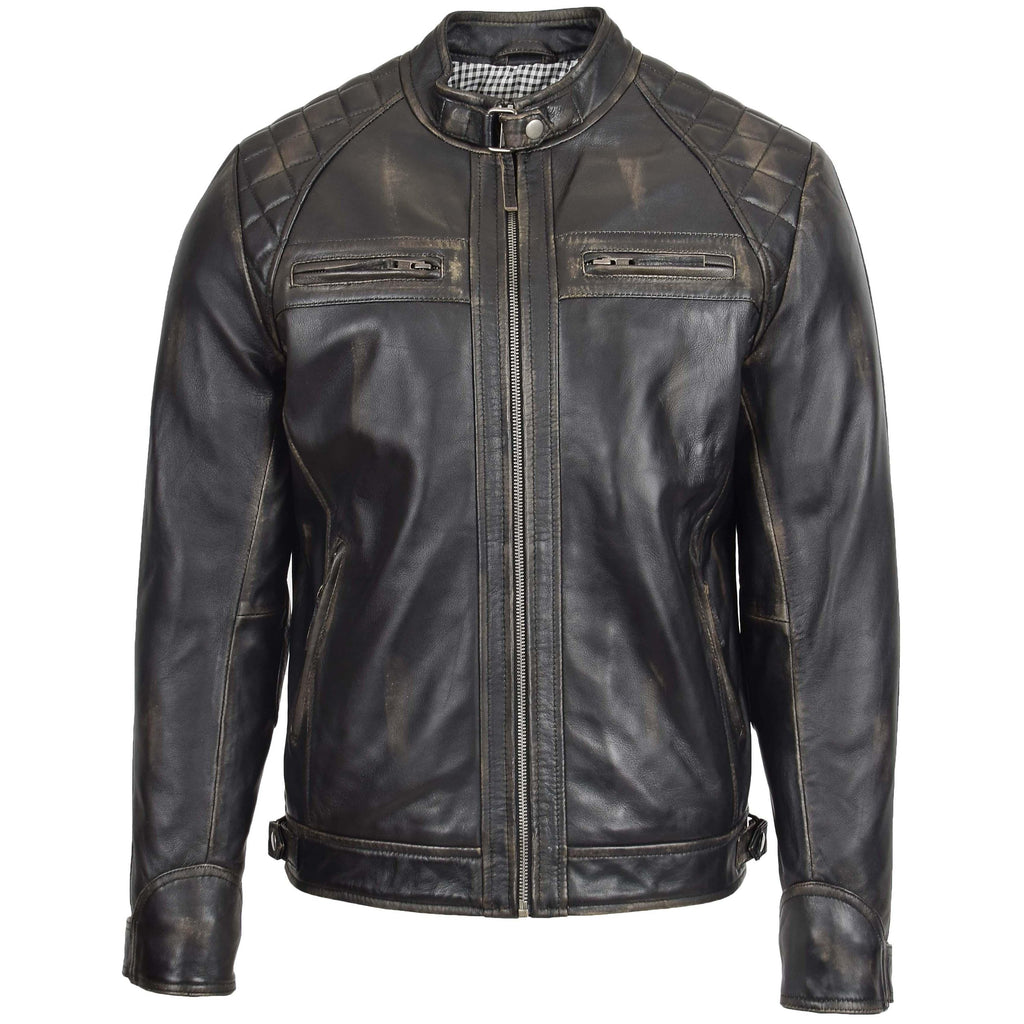DR117 Men's Biker Leather Jacket Rub off 2