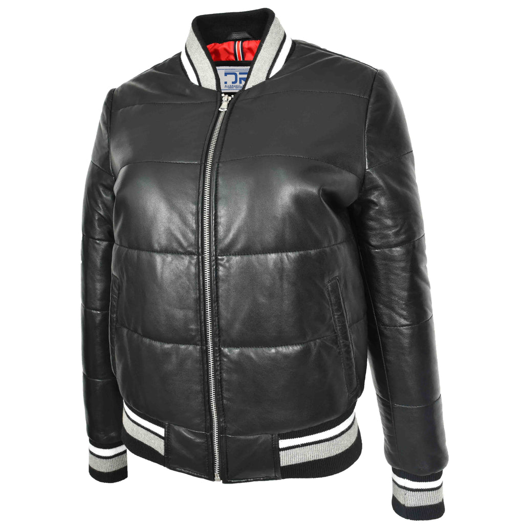 DR675 Ladies Genuine Leather Puffer Jacket Black 3
