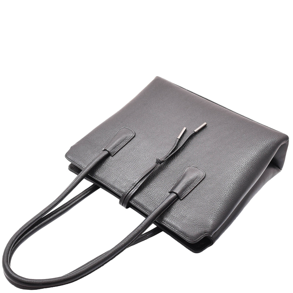 DR590 Women's Stylish Zip Opening Tote Large Shoulder Bag Black 3