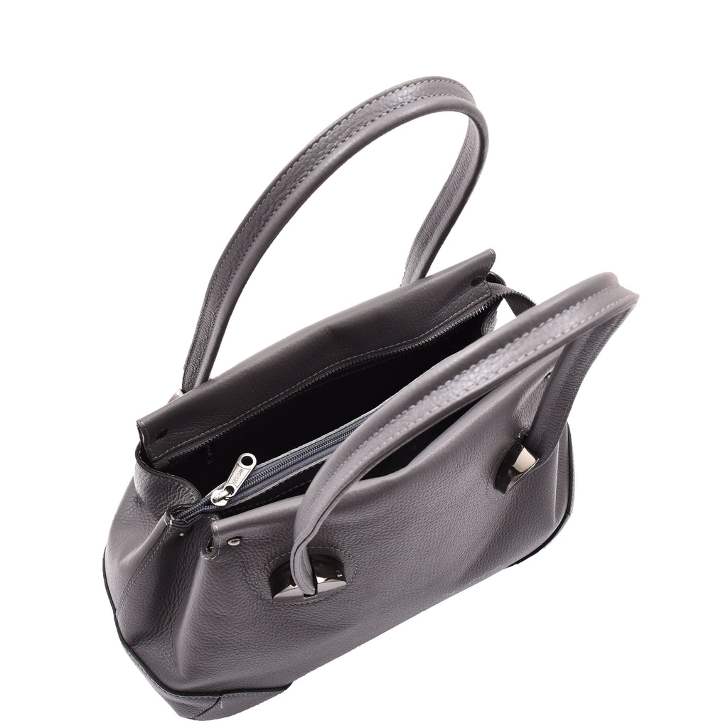 DR584 Women's Medium Tote Zip Shoulder Bag Leather Handbag Grey 3
