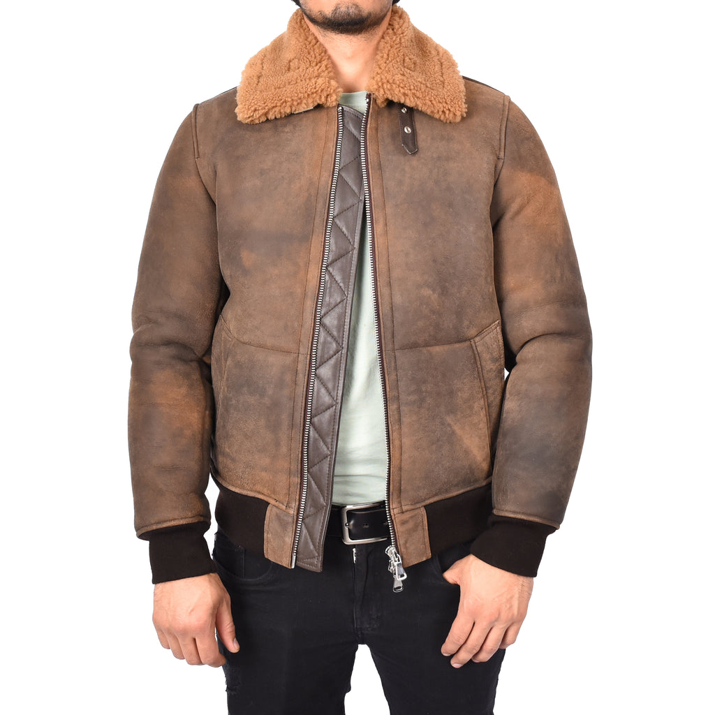 Mens Brown Antique Sheepskin B3 Bomber Jacket WW1 WW2 Aviator Dag 3