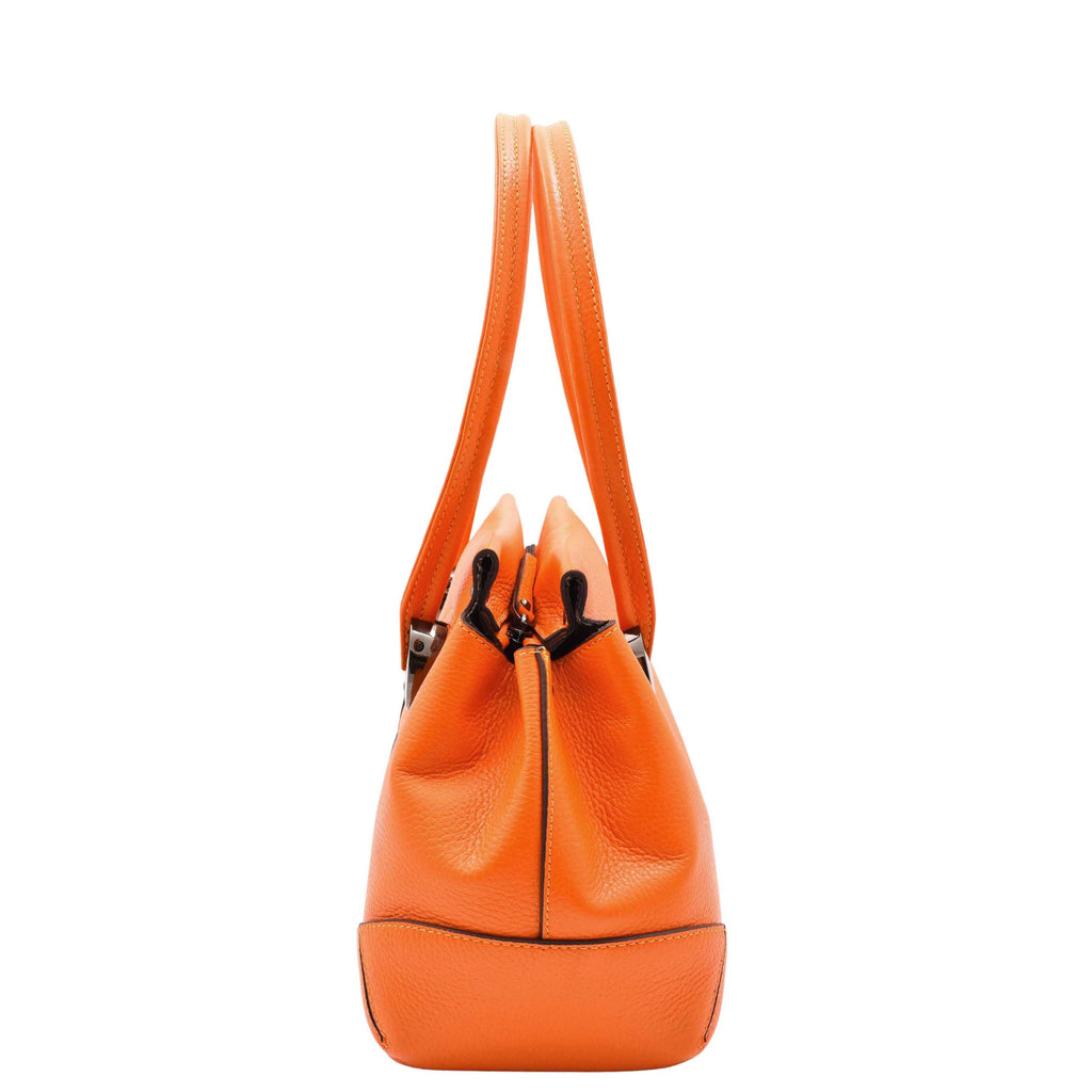 DR584 Women's Medium Tote Zip Shoulder Bag Leather Handbag Orange 3