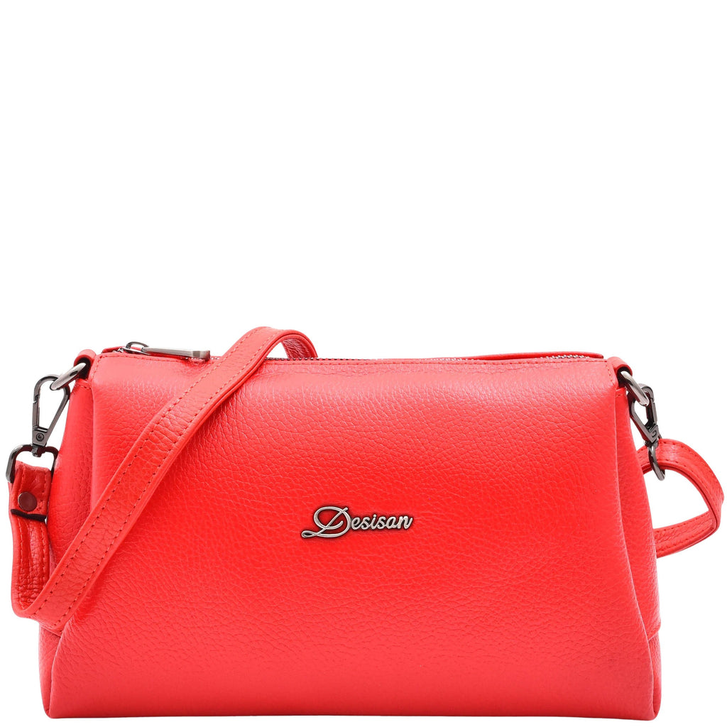DR597 Women's Genuine Leather Small Zip Handbag Shoulder Bag Red 3