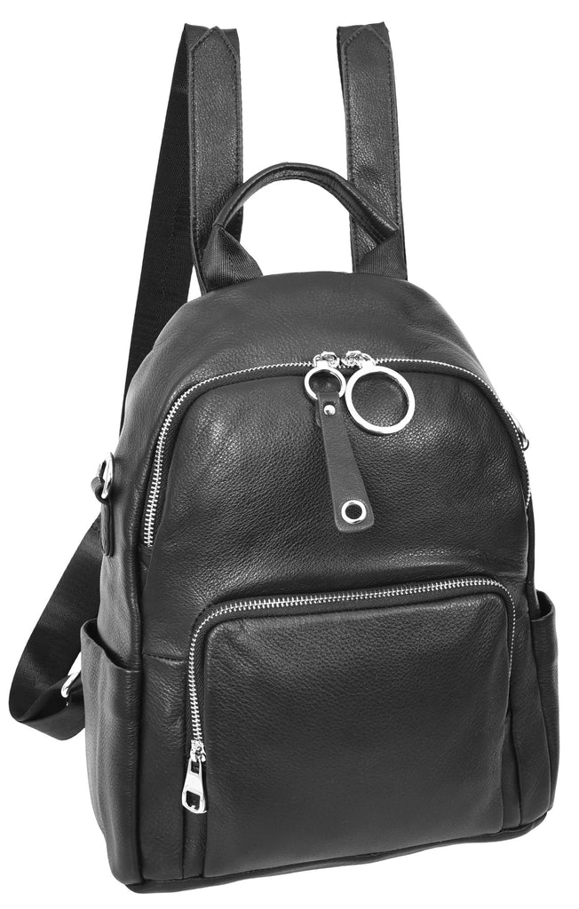 Vancouver Women's Genuine Leather Casual Organiser Backpack Black-2