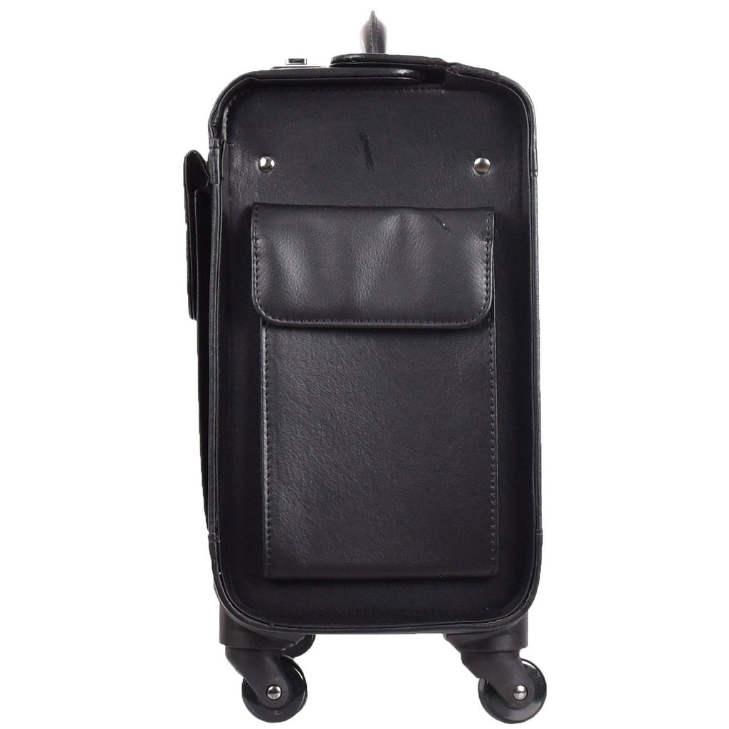 DR689 Leather Cabin Bag Four Wheel Carry on Pilot Case Black 6