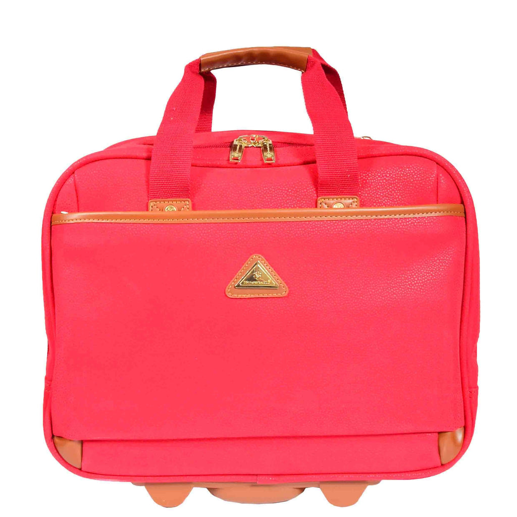 DR647 Faux Suede Briefcase Style Travel Bag Wheeled Pilot Case Red 3