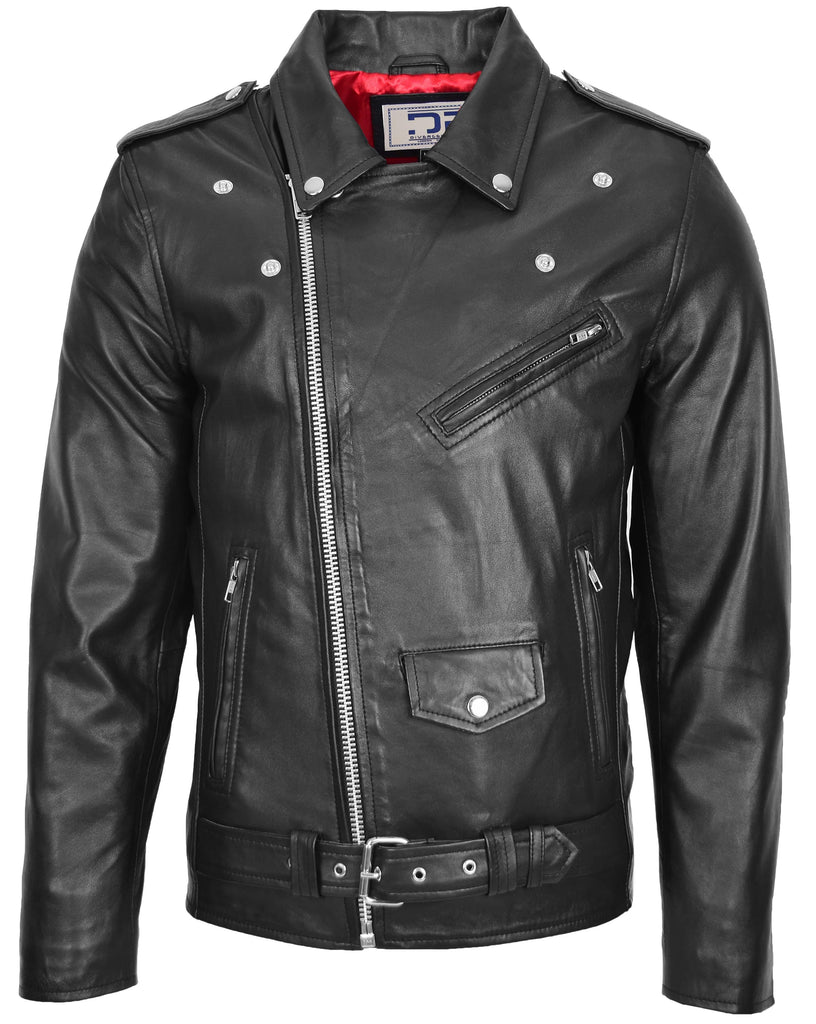 DR100 Men's Biker Real Leather Jacket Black 4