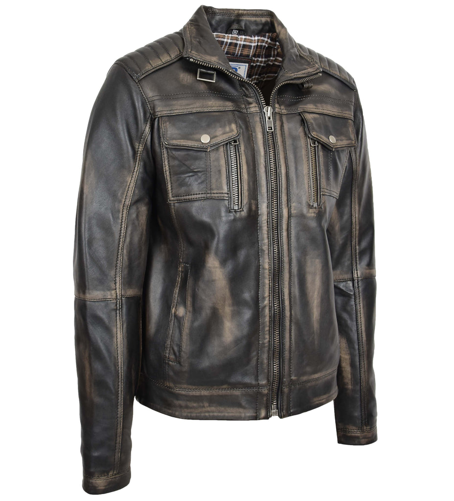 DR560 Men's Urban Biker Style Leather Jacket Rub Off 3