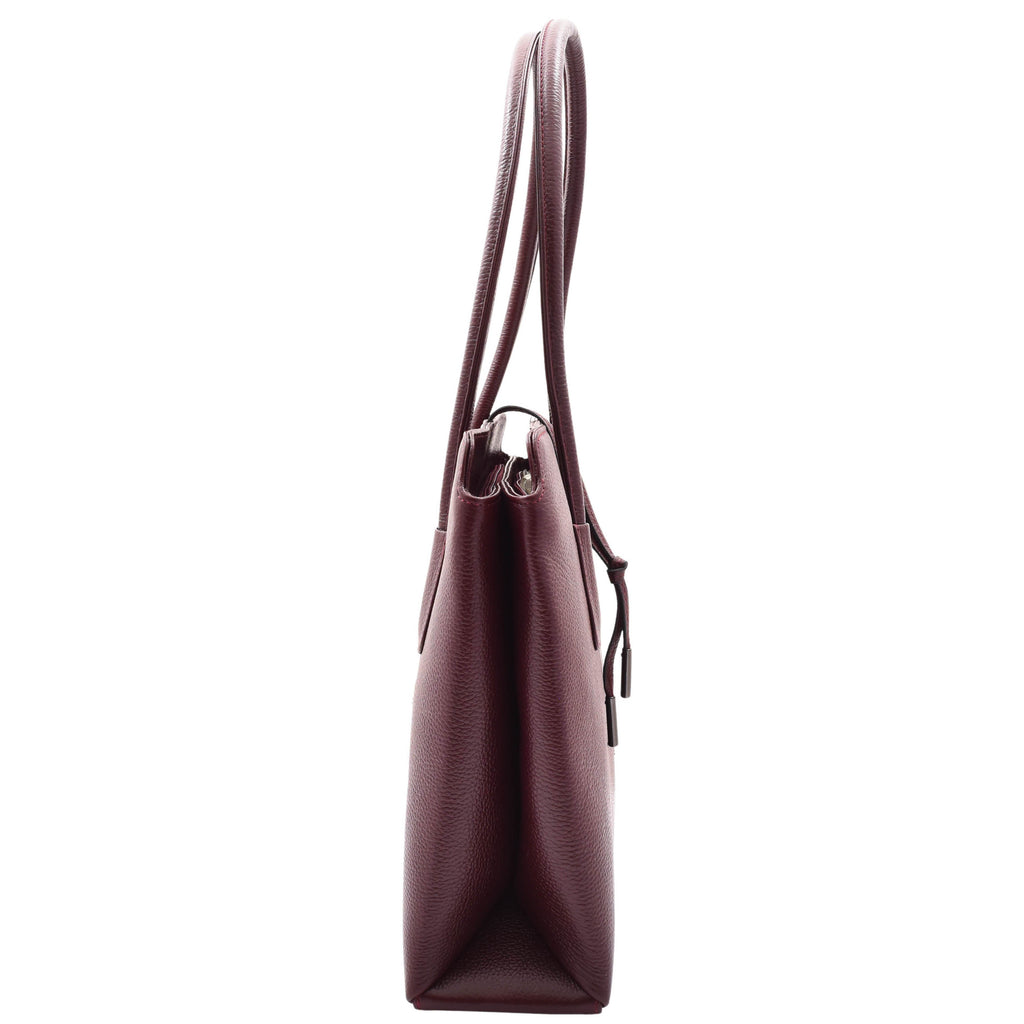 DR590 Women's Stylish Zip Opening Tote Large Shoulder Bag Burgundy 3