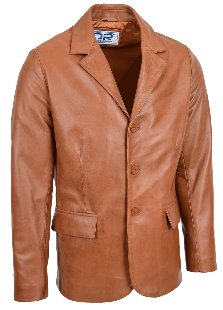 DR111 Real Lambskin Leather Men's Blazer Coat Tan 2
