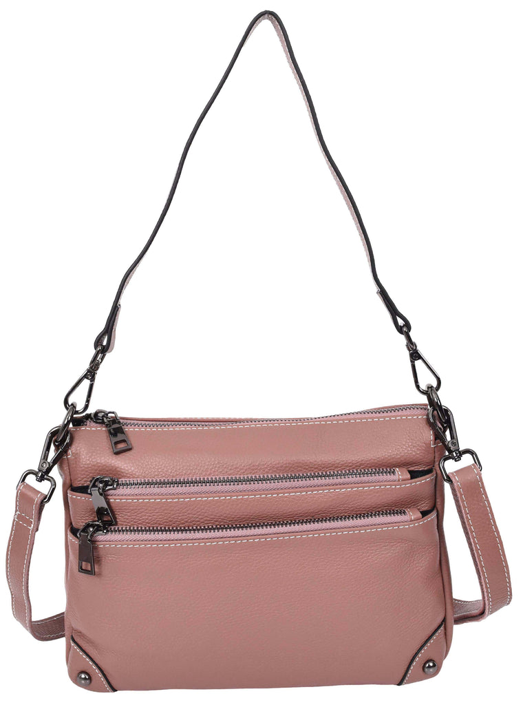 Adalynn Women's Real Leather Cross-Body Organiser Shoulder Bag Rose-3